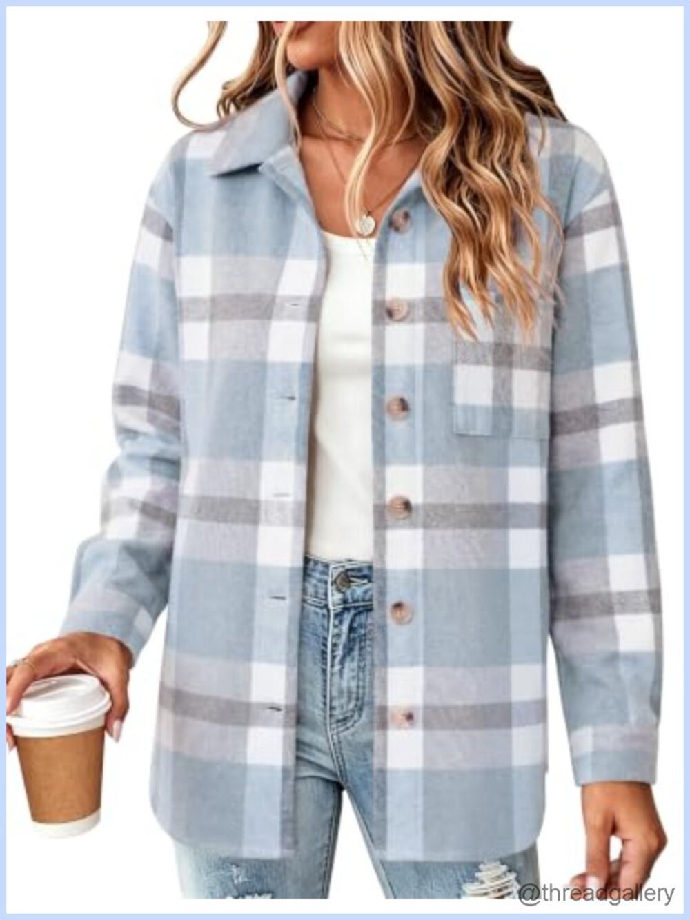 Womens Flannel Shacket Jacket Plaid Button Down Long Sleeve Shirt